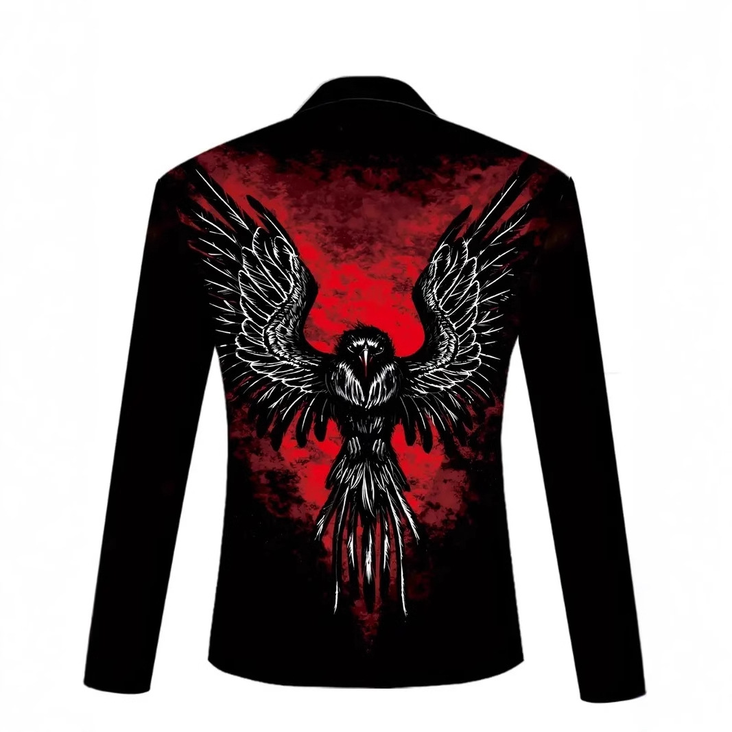 Estación independiente transfronteriza comercio exterior Hell Eagle impresión 3D hombre calle salvaje suelta manga larga cremallera camisa POLO