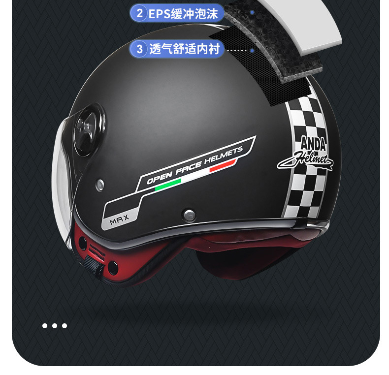Ad Electric Vehicle Helmet for Men and Women, Universal High-Value Safety Helmet for All Seasons, 3C Certified Motorcycle Retro Half Helmet