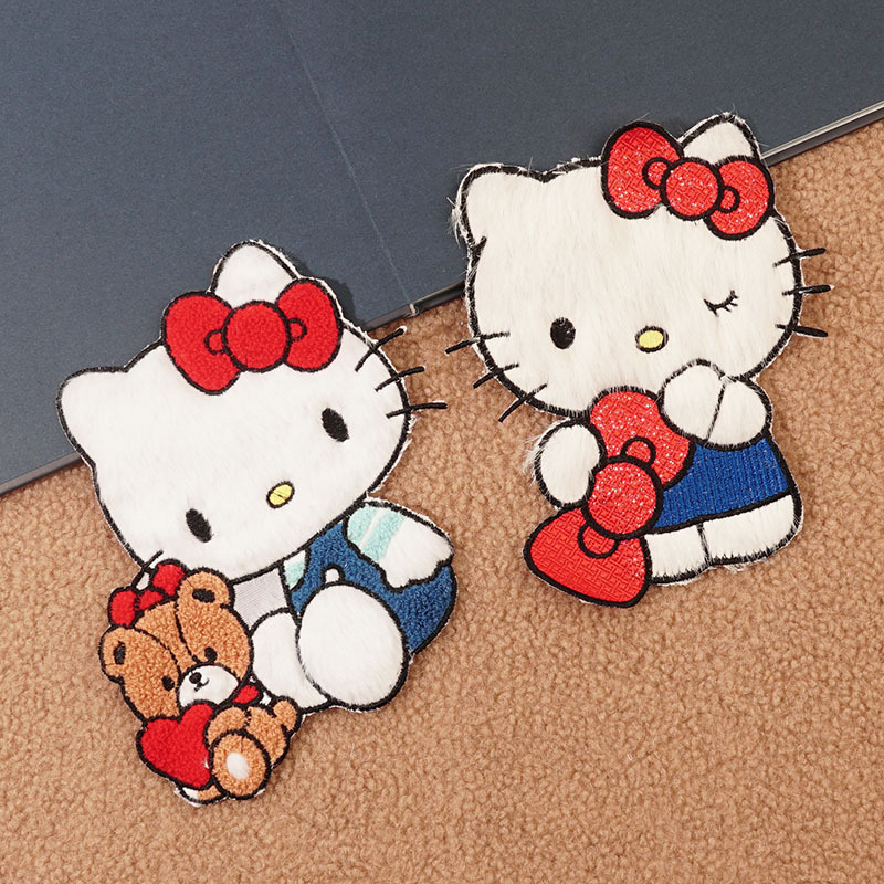 Fashion Patch Embroidery Plush Kate Cat Clothing Patch Large Decorative Patch Embroidery Fabric Patch Hand-Sewn Hole Repair