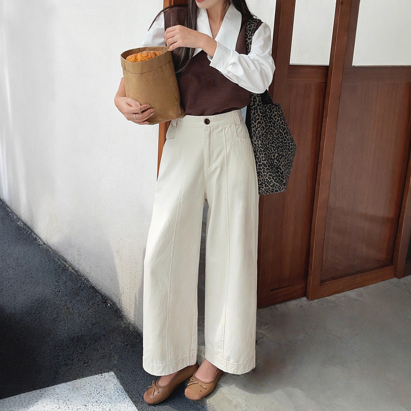 白色显瘦阔腿休闲裤女2025秋季新款高腰梨形身材九分香蕉裤A6289|undefined