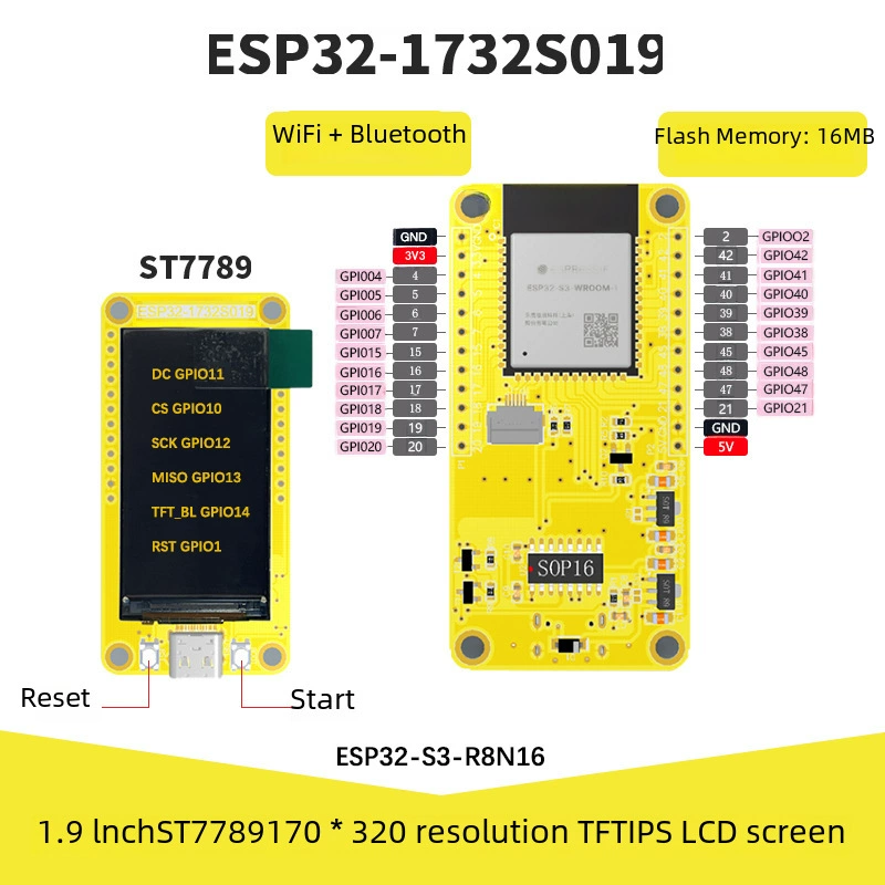 ESP32-S3 с экраном 1,9 дюйма, плата разработки LVGL, Wi-Fi + Bluetooth, дисплей TFT 170*320