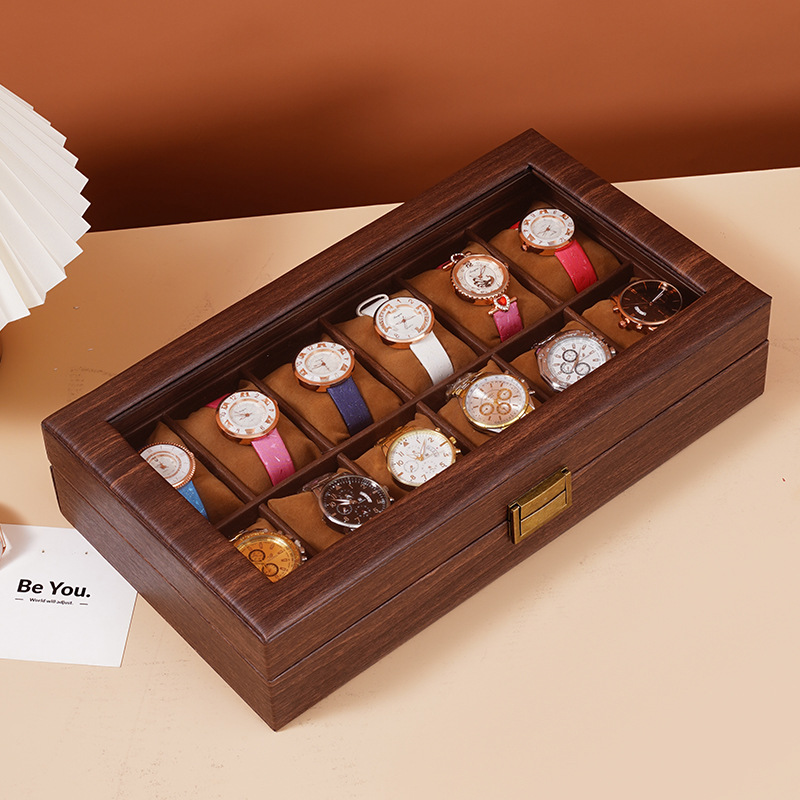 Caja de almacenamiento de reloj de cuero de veta de madera retro Caja de reloj múltiple Reloj de alta gama Reloj mecánico Caja de joyería Hogar de gran capacidad image 5