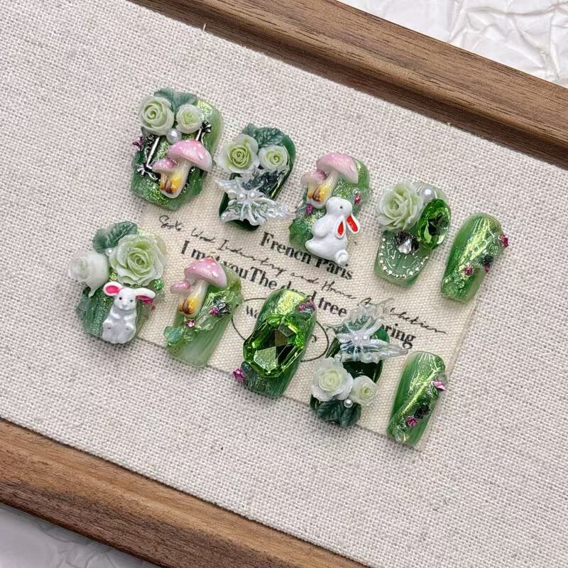 Wizard of oz Cartoon Rabbit Asymmetric Short Shaved Manicure Boutique High-End Wholesale Purely Handmade Wearable Manicure