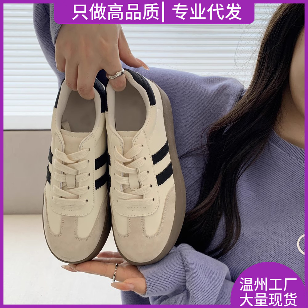 White Shoes Women's Sports Shoes Thick-Soled White Casual Sneakers 2025 Spring and Summer New Trbottomy Versatile Soft-Soled Moral Training Shoes