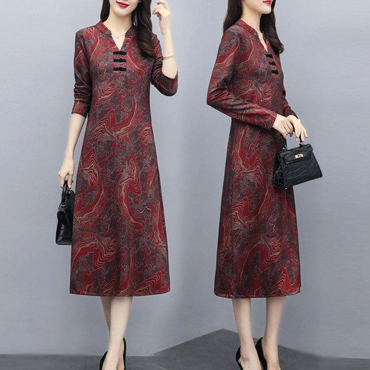 2026 Spring and Autumn New Long-Sleeve Mother's Dress Korean Style Loose Slimming Belly-Covering Dress