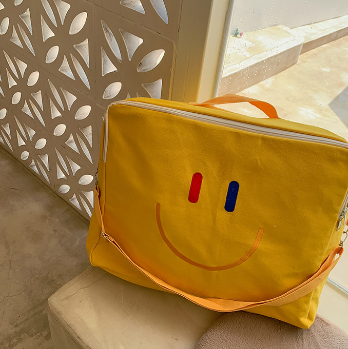 Large Capacity Canvas Travel Bag Korean Children Messenger Bag Smiley Shoulder Bag Kindergarten Quilt Storage Bag Wholesale