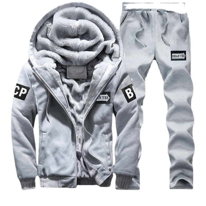 ベルベットの厚いサイズの男性と帽子のカジュアルなスポーツの国境を越えたカーディガンのジッパーの冬のスーツ