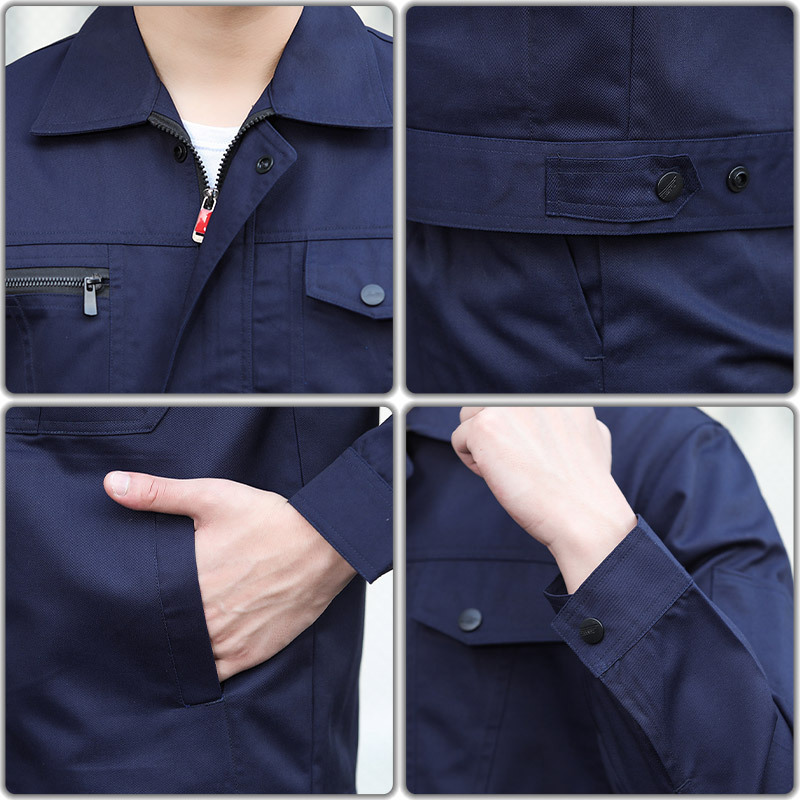 春秋用長袖作業服トップス、通気性と耐摩耗性に優れた作業着、安全作業服、工場作業服、ジッパー付きポケット付き作業服|undefined