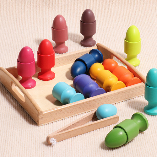 Montessori teaching aids color classification wooden egg ball cups 0-3 years old infants and young children early education educational practice grasping toys