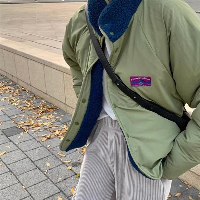 South Korea winter two-way patch contrast color lamb wool loose casual thickened warm cotton-padded jacket coat for women South Korea winter two-way patch contrast color lamb wool loose casual thickened warm cotton-padded jacket coat for women