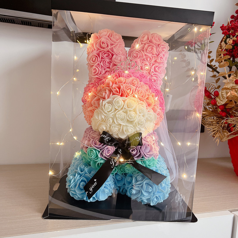 Rose Flower Rabbit Valentine's Day Mother's Day 520 Birthday Gift for Wife and Best Friend Foam Eternal Flower Rabbit Popular Item