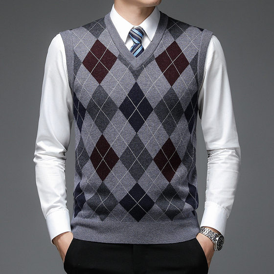 Autumn and winter men's sleeveless knitted sweater middle-aged and elderly men's warm vest casual fit daily wool waistcoat
