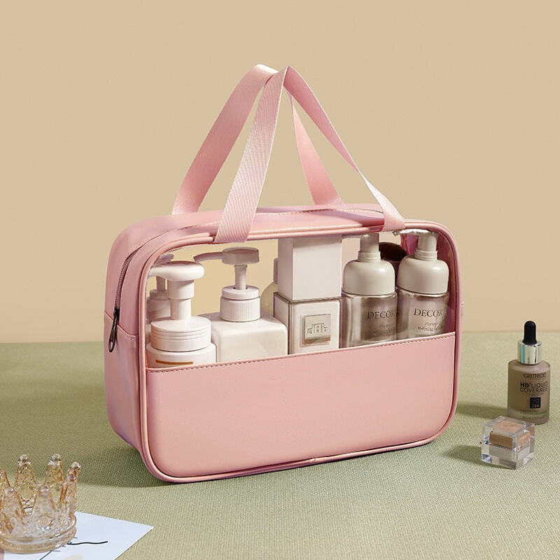 New Style Patchwork Makeup Bag Pu Waterproof Portable Travel Storage Bag Pvc Semi-Transparent Large Capacity Bath Bag New Style Patchwork Makeup Bag Pu Waterproof Portable Travel Storage Bag Pvc Semi-Transparent Large Capacity Bath Bag