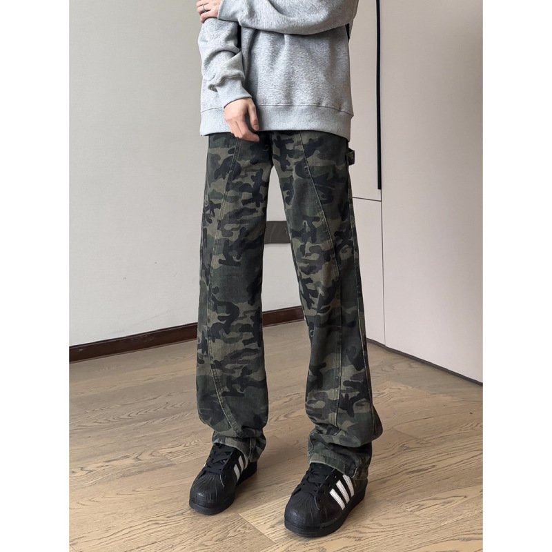 ソースメーカー迷彩ワークジーンズボーイズアメリカンハイストリートレトロパンツルーズストレートトレンディYixuan Clothing|undefined
