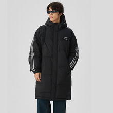 KUKULUKY加长款羽绒服经典三条杠男女冬季保暖美式宽松连帽羽绒服