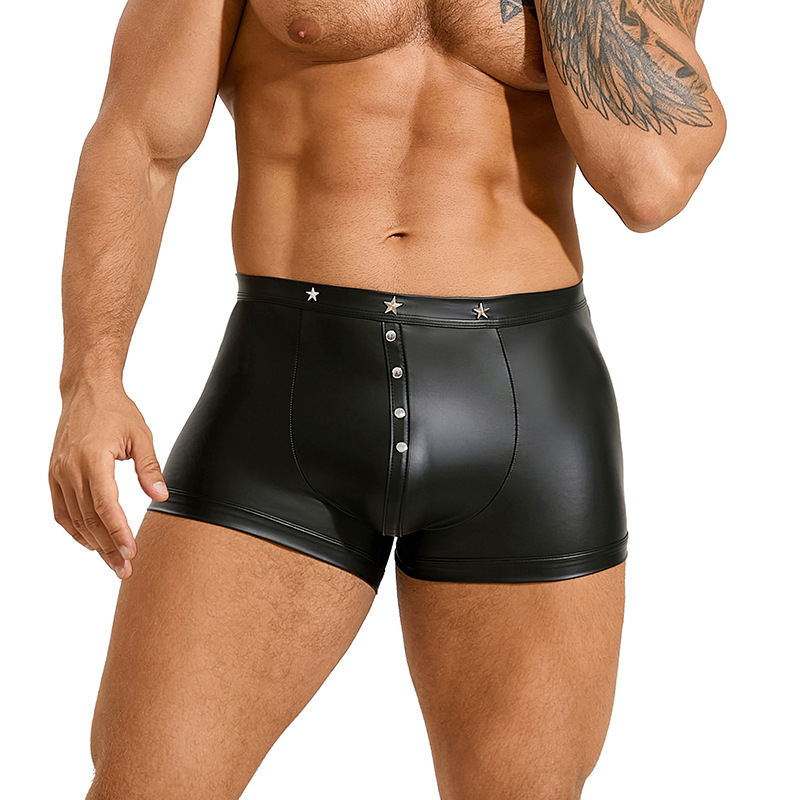 Transfronterizo hombre sexy pantalones íntimas nuevas pantalones de cuero de tamaño grande sexy pantalones de bolsillo convexo U pantalones cortos Amazon