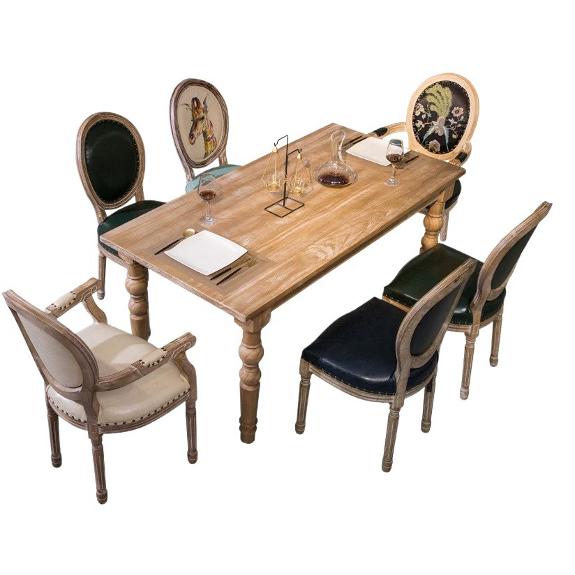 Обеденный стол в европейском стиле в американском стиле Комбинированный стол из цельного дерева Винтажный обеденный стол из старой матовой сосны Французский Ресторан Jane Long Square Table