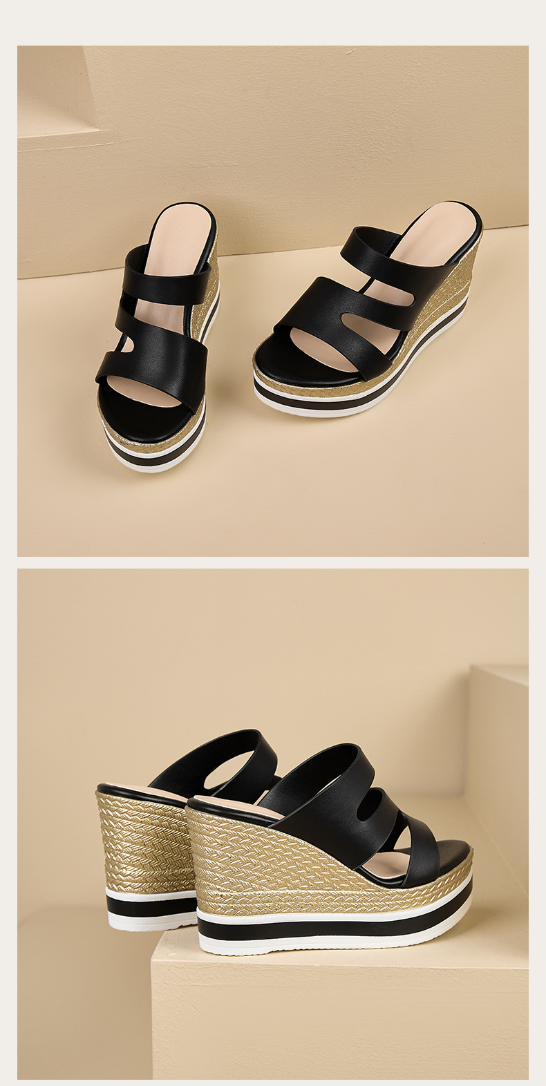 Sandal cao gót nữ hở mũi đế xuồng 10 cm — đen chi tiết 8