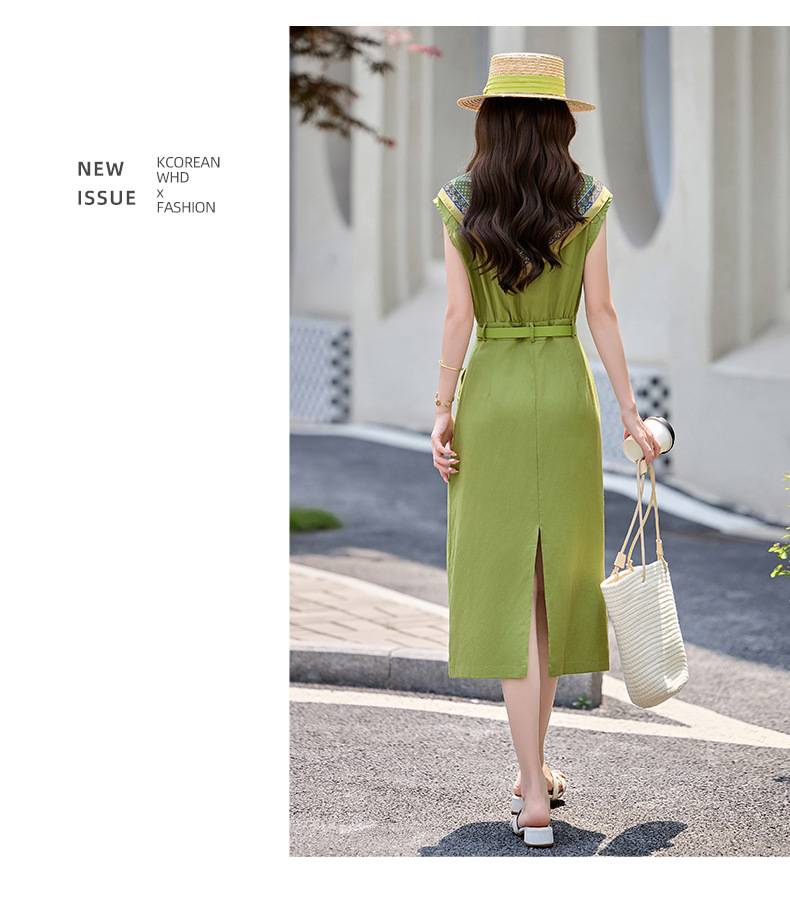 Đầm maxi nữ cổ bẻ tay ngắn dáng suông kèm khăn lụa AH8635 — Màu ảnh chi tiết 14