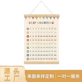 亚马逊热销儿童数学跳数教育挂图实木卷轴幼儿园教室学习墙面挂画
