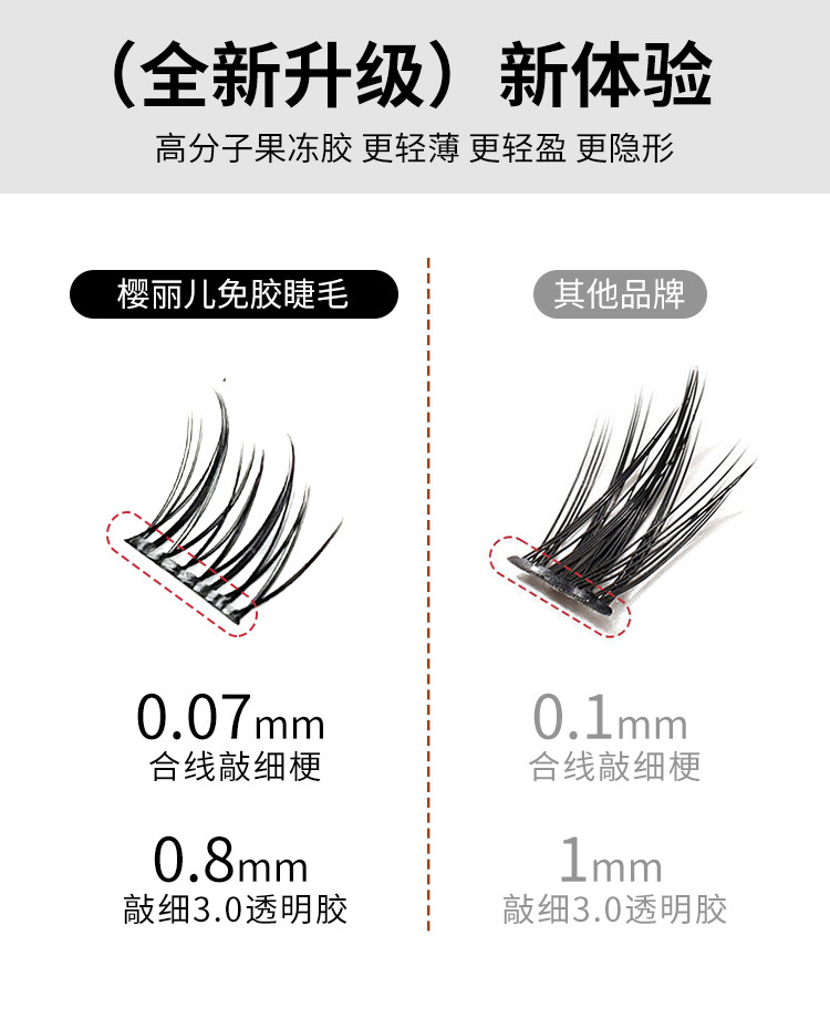 Sakura Lier glue-free double-pointed sunflower false eyelashes for women, natural simulation, no glue required, segmented black stem eyelashes Item Picture