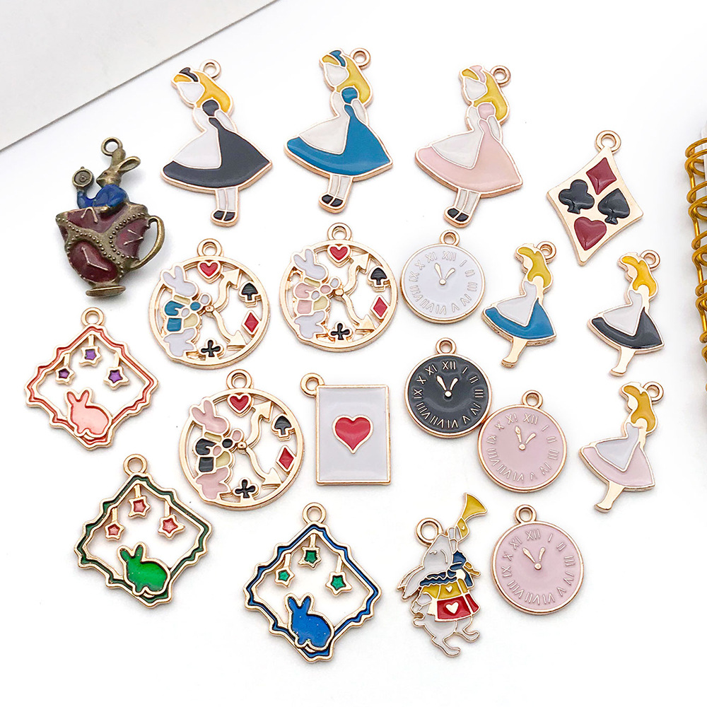 diy jewelry accessories, oil-dripping alloy small pendant, Alice series anime round piece bracelet necklace pendant pic 13