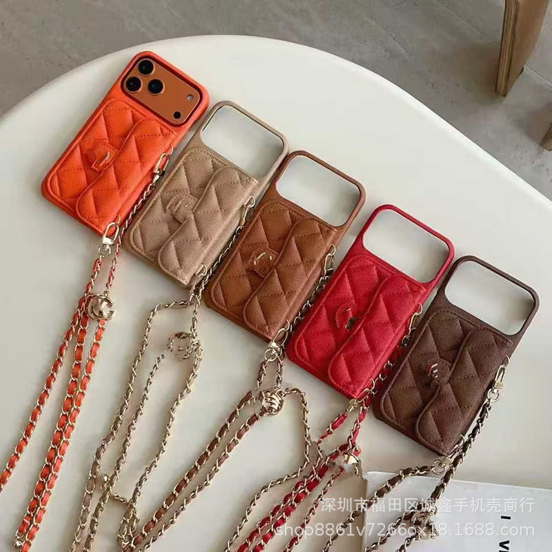 Tweed Style Caviar Suitable for Iphone17Promax Mobile Phone Case Apple Crossbody Chain 16 Pro Protective Cover