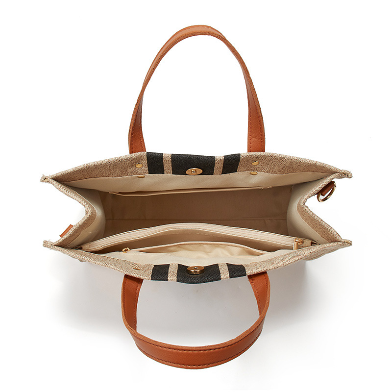 Porte-documents portable pour femmes, version coréenne, nouvelle version minimaliste rayée, toile de grande capacité, épaule simple diagonale, 2024_voghion.com