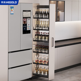√Kitchen Cabinets, Large Monster High Cabinets, High and Deep Side Pull Baskets, Refrigerator Side Pull Baskets, Snack Cabinets, Extremely Narrow Pull Baskets