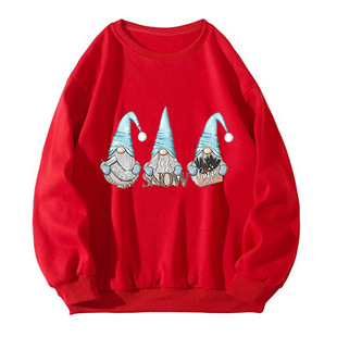 European and American Christmas Women's Wear happy Mail Christmas Little People Printed Shoulder Pullover Long Sleeve Cross-border Women's Wear