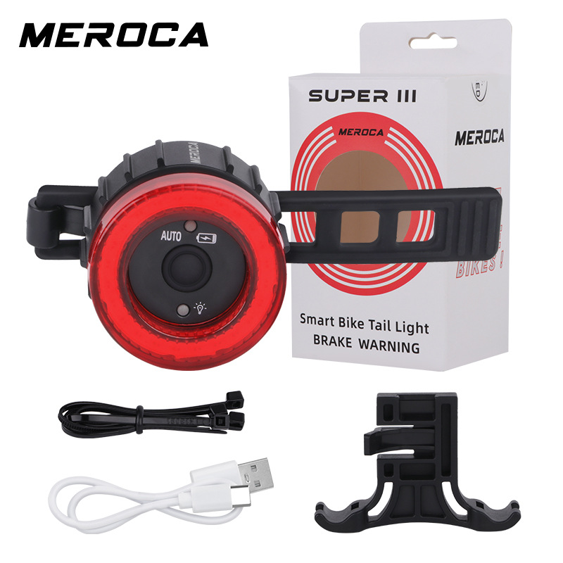 MEROCA inducción inteligente freno luz trasera bicicleta de montaña luz USB carga carretera bicicleta noche montando luz trasera