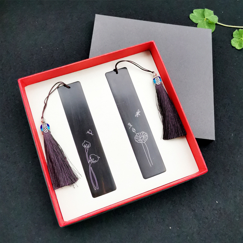 银行房地产 礼品镶银书签 红木工艺品套装中国风创意书签木