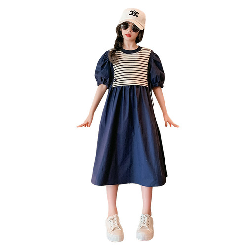 Girls Summer Dresses  New Style Children's College Style Princess Dresses Summer Short-Sleeved Skirts for Girls