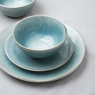 European-style Light Luxury Bowl Plate suit High-end Creative Underglaze Color Household Bowl Plate in stock Ceramic Tableware Wholesale