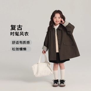 Girls' Outwears 2025 New Korean Style Spring Clothes, Fashionable Little Girls Retro Windbreakers, Kidsren's Clothes, Spring & Fall Fashionable Tops