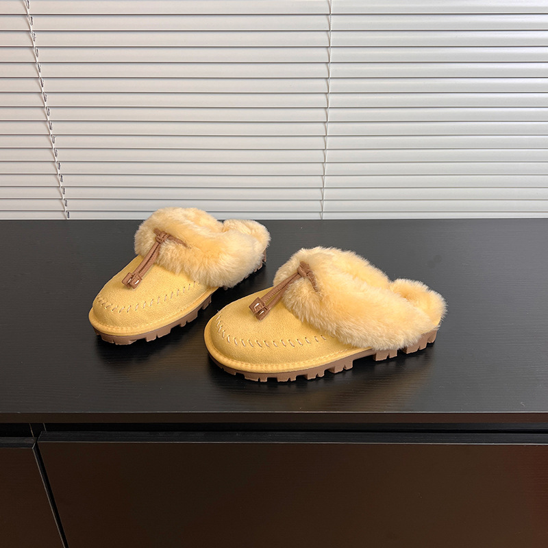 Sangpo Snow Boots New Style Color-Blocking Kegert Closed-Toe Half-Slipper Chick Yellow Slippers with Integrated Sheepskin and Fur Lining for Warmth Sangpo Snow Boots New Style Color-Blocking Kegert Closed-Toe Half-Slipper Chick Yellow Slippers with Integrated Sheepskin and Fur Lining for Warmth