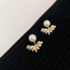 Small silver needle, design earrings from pearl, silver 925 sample, light luxury style