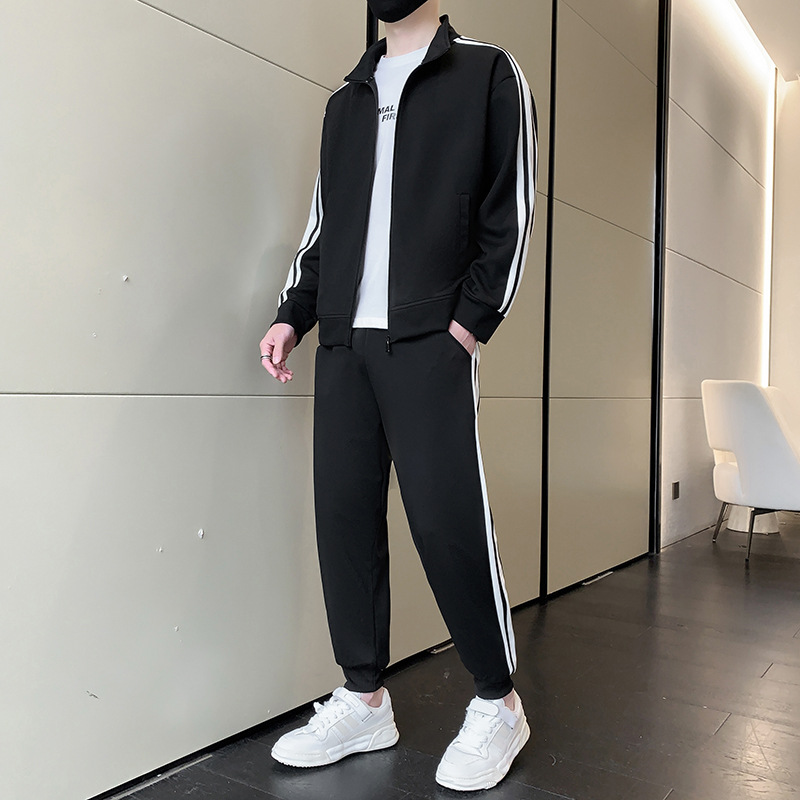 Conjunto deportivo de dos piezas para hombre, estilo coreano, informal, para primavera y otoño, talla grande, sudadera con cuello alto, a la moda.