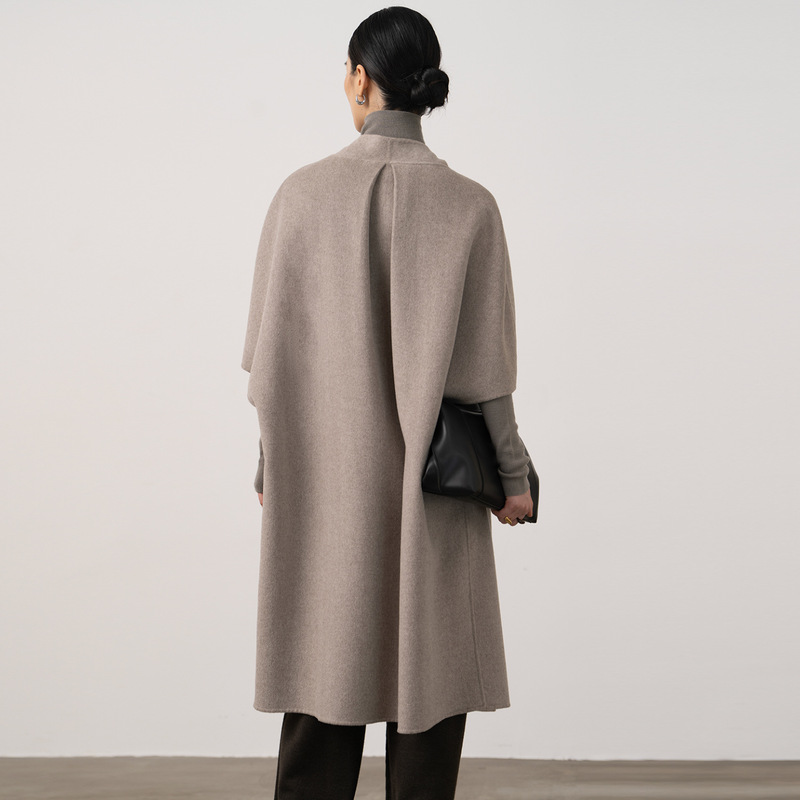 Ju Light g Home Pure Handmade Luxury Ji Mink Velvet Silk Wool Double-Sided Woolen Cape Coat for Women in Autumn and Winter