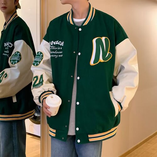 American Retro Brand Patchwork Baseball Jacket for Men - Autumn New Arrival Loose Fit Versatile Casual Hip-Hop Couple Jacket