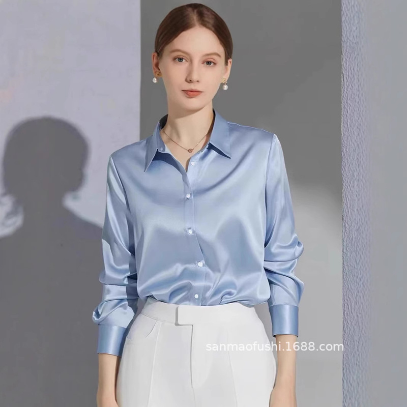 2025 Amazon Cross-border Spring and Summer New Simple Temperament Commuter Professional Shirt Women's AliExpress Long Sleeve Shirt