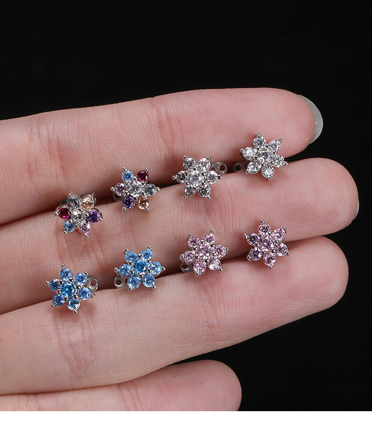 316L Stainless Steel Nail Flower Puncture Jewelry - European American Exaggerated Multi-Diamond Flower Nail Body Jewelry Wholesale detail image 8