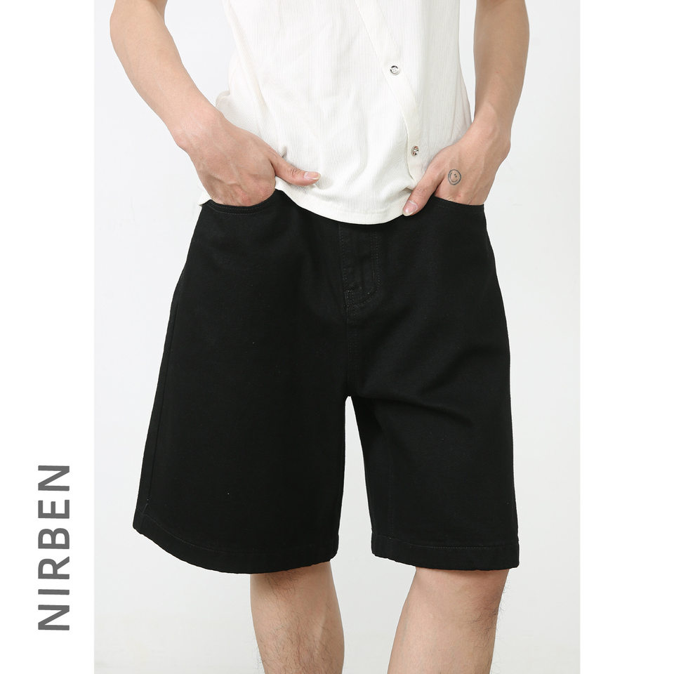 Quần short bò nam ống đứng dáng suông, lưng cao, mùa hè — Màu trắng, Màu đen