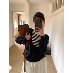 2025早秋新款韩系宽松休闲长袖针织衫女套头背心假两件