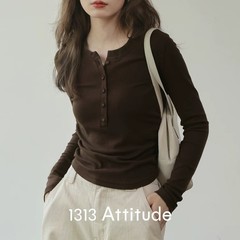 【现货】1313骨感!美拉德风长袖棕色打底衫T恤女显瘦内搭薄绒上衣
