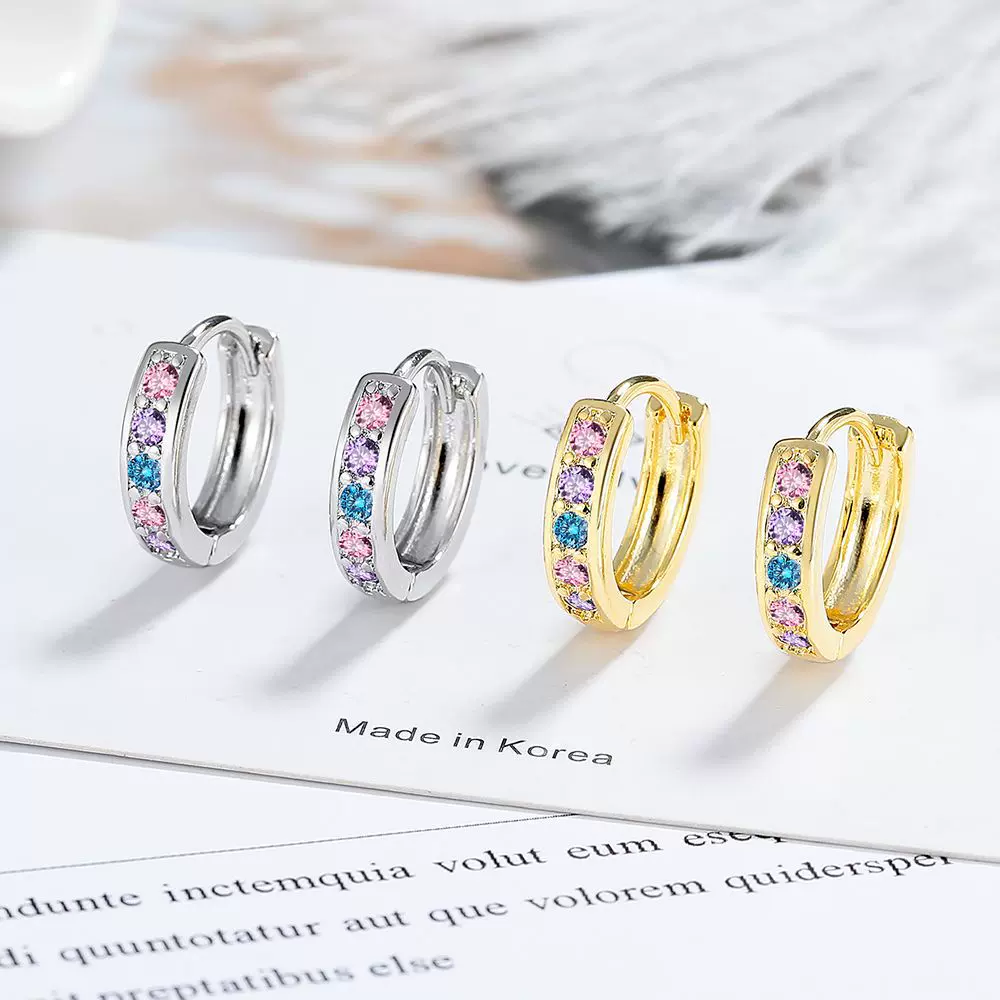 欧美彩色锆石耳扣女轻奢气质小众韩版网红耳环设计感通勤镶钻耳饰