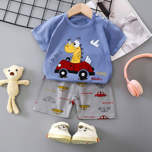 Children's short-sleeved sets pure cotton boy's T-shirts baby summer children's clothing girl's shorts infant clothing summer clothes cartoon