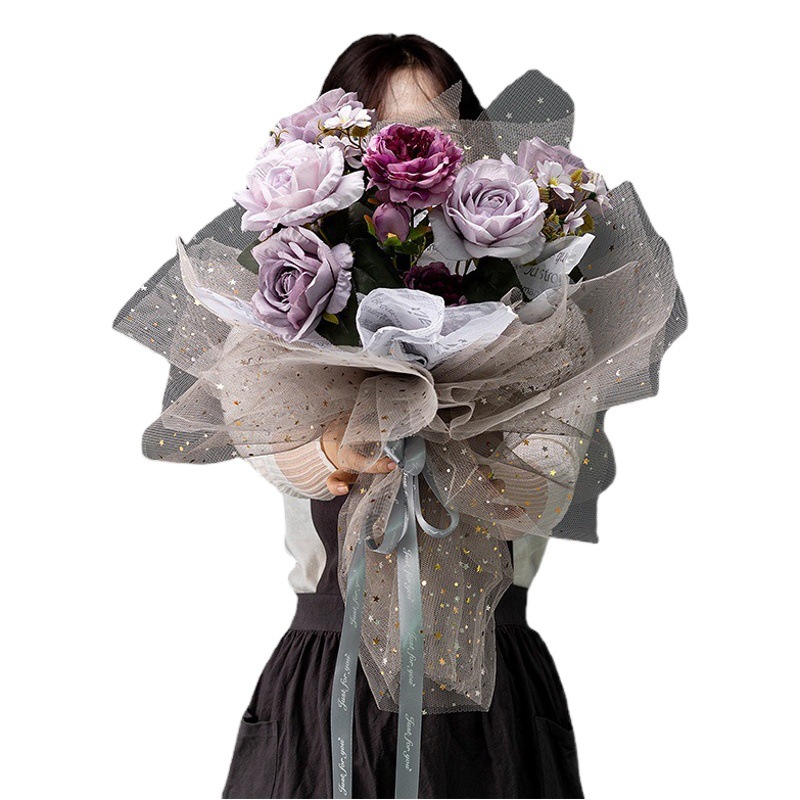 Gasa de Estrellas y Luna para Envolver Flores, Cortina de Gasa, Envoltura para Ramos, Malla Decorativa, Materiales para Floristería, Caja de Regalo, Arte Floral, Embalaje Floral