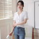 Elegant and Fashionable Small Fresh Ice Silk Knitted Sweater Women's Summer Polo Lapel Short-sleeved V-neck Slim-fit All-match T-shirt