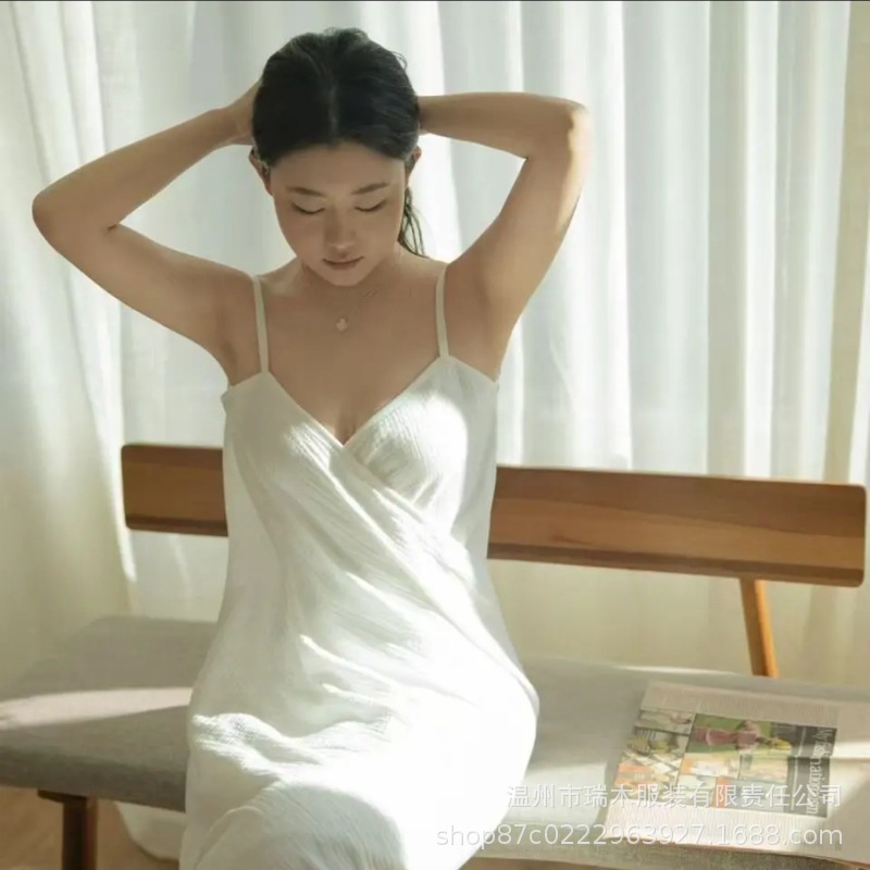 【认准正品】法式四层纯棉纱浴巾吊带裙吸水亲肤睡裙肩带可调露背